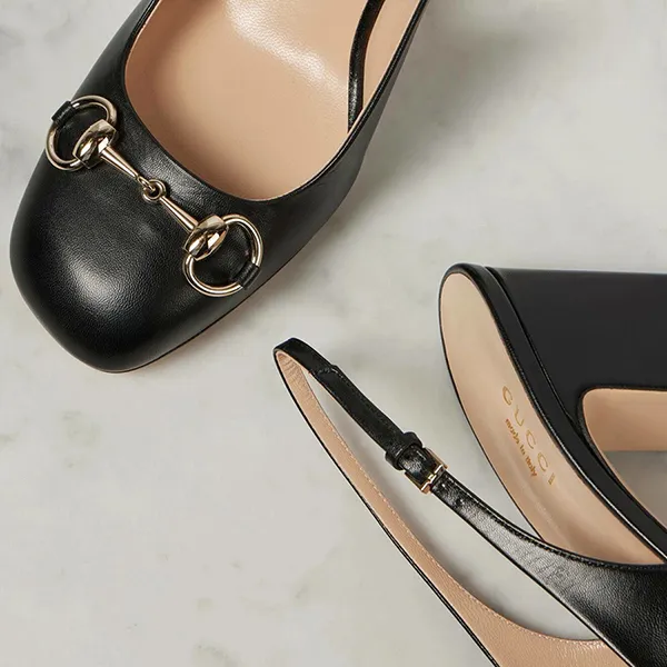 Giày Cao Gót Nữ Gucci Horsebit Slingback Pumps 794324 Màu Đen Size 36.5