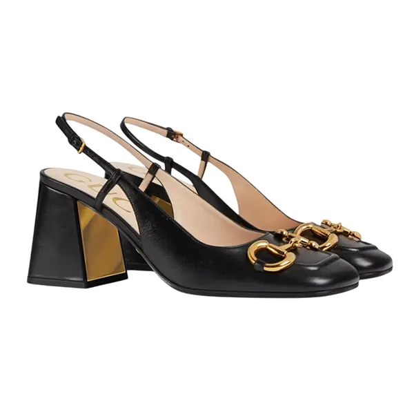 Giày Cao Gót Nữ Gucci Mid Heel Slingback Horsebit Black 794324 C9D00 1000 Màu Đen Size 36