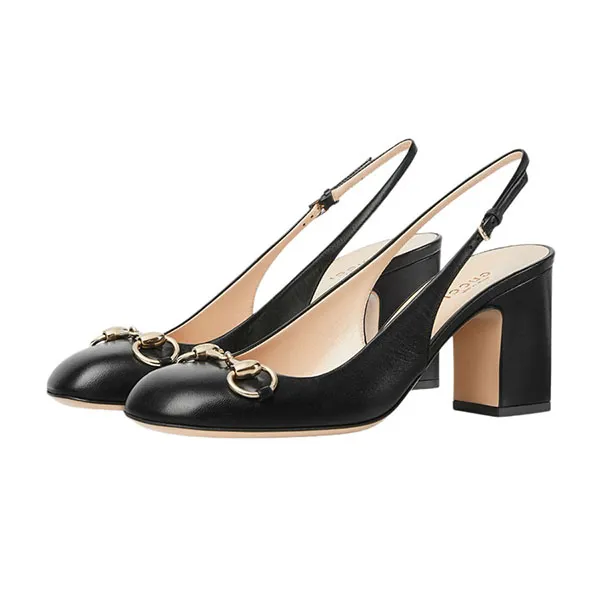 Giày Cao Gót Nữ Gucci Mid Heel Slingback Horsebit Black 794324 C9D00 1000 Màu Đen Size 37