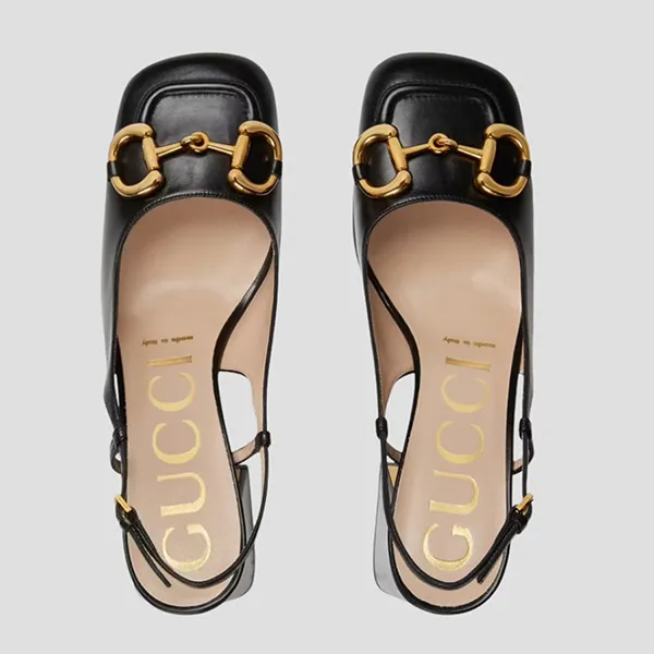 Giày Cao Gót Nữ Gucci Mid Heel Slingback Horsebit Black 794324 C9D00 1000 Màu Đen Size 36