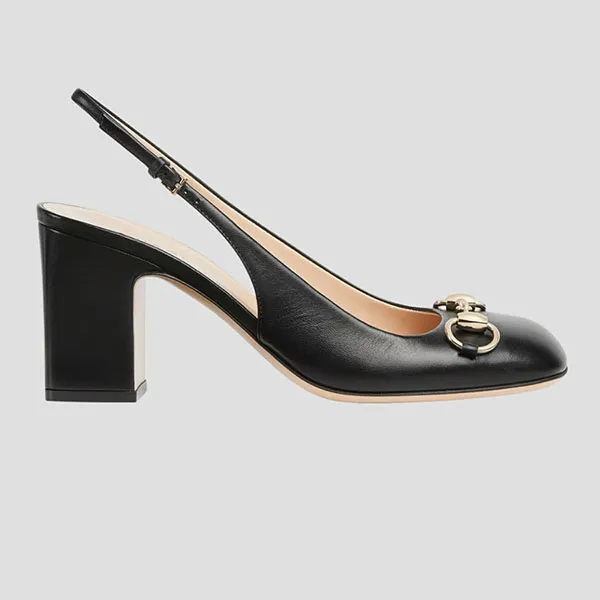 Giày Cao Gót Nữ Gucci Mid Heel Slingback Horsebit Black 794324 C9D00 1000 Màu Đen Size 37