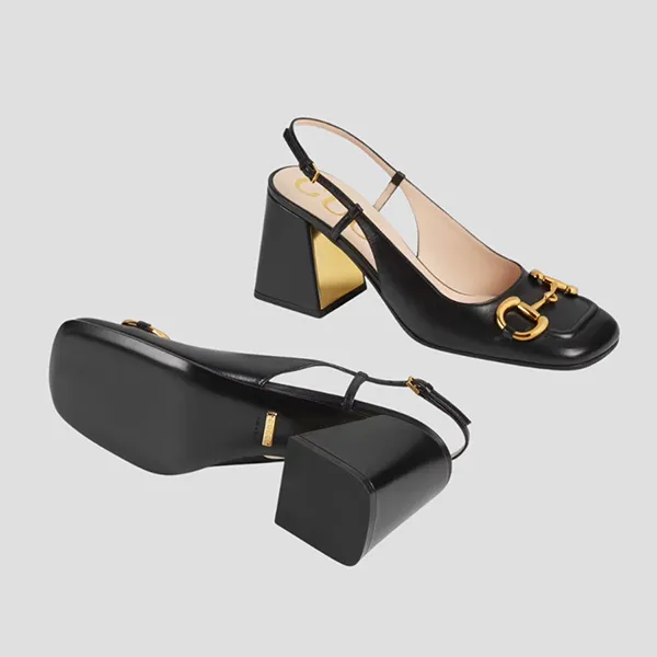 Giày Cao Gót Nữ Gucci Mid Heel Slingback Horsebit Black 794324 C9D00 1000 Màu Đen Size 36