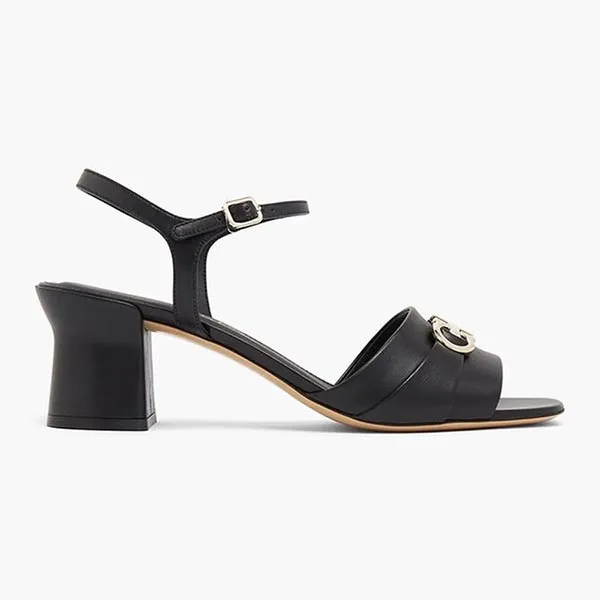 Giày Cao Gót Nữ Salvatore Ferragamo Double Gancini Sandals Gót 6cm Màu Đen Size 5.5