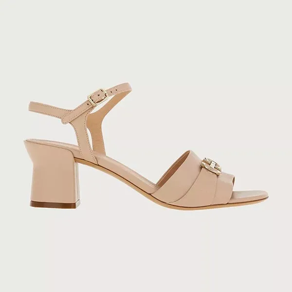 Giày Cao Gót Nữ Salvatore Ferragamo Sandal With Gancini Ornament 01E490 757839 Gót 6cm Màu Nude Size 5