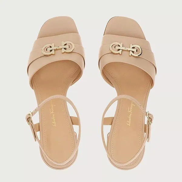 Giày Cao Gót Nữ Salvatore Ferragamo Sandal With Gancini Ornament 01E490 757839 Gót 6cm Màu Nude Size 5