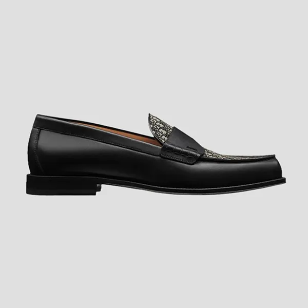 Giày Lười Nam Dior Granville Leather With Dior Oblique Canvas Motif 3LO146ZAQ 961 Loafer Màu Đen Size 41
