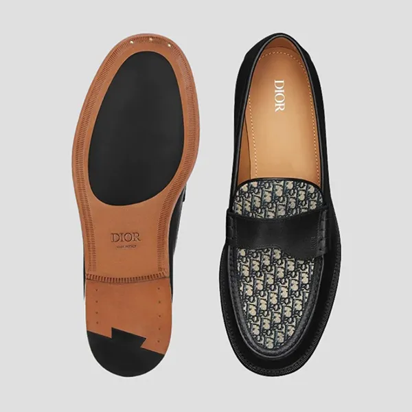 Giày Lười Nam Dior Granville Leather With Dior Oblique Canvas Motif 3LO146ZAQ 961 Loafer Màu Đen Size 41