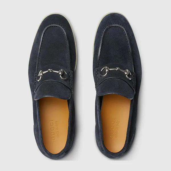 Giày Lười Nam Gucci With Horsebit In Dark Blue Leather Loafer 782672 AACVH 4009 Màu Xanh Than Size 7