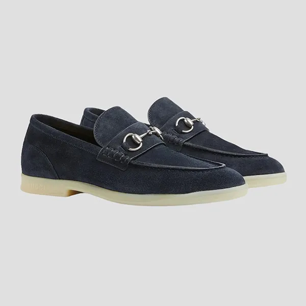 Giày Lười Nam Gucci With Horsebit In Dark Blue Leather Loafer 782672 AACVH 4009 Màu Xanh Than Size 7