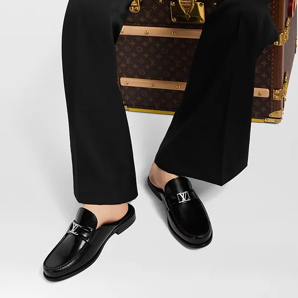 Giày Sục Nam Louis Vuitton LV Major Open Loafer In Black Leather BREL1XGZO2M080 Màu Đen Size 8
