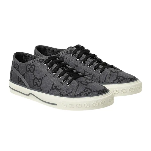 Giày Thể Thao Nam Gucci Tennis 1977 With GG Monogram Grey Black Shoes 771461 FACTD 1144 Màu Xám Đen Size 6