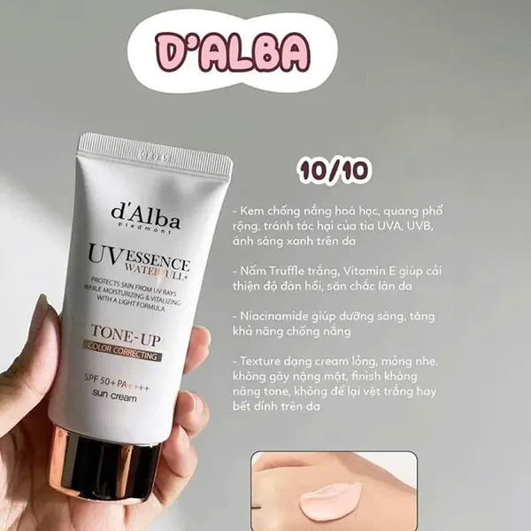 Kem Chống Nắng Nâng Tone Tự Nhiên D'alba Waterfull Tone-Up Pink Correcting Sun Cream SPF50+ Pa++++ 50ml