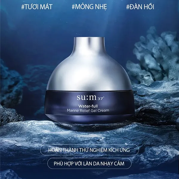Kem Dưỡng Cấp Ẩm Kiềm Dầu Su:m37 Water-Full Marine Relief Gel Cream 50ml (Không Hộp)