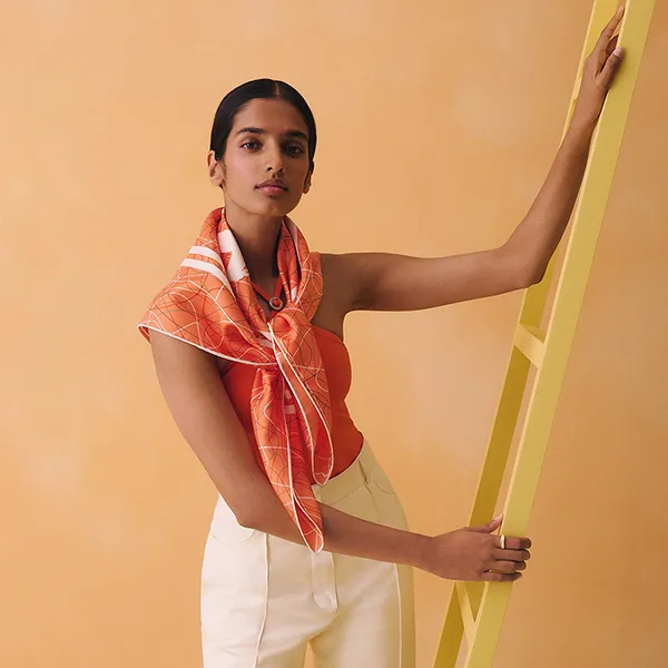 Khăn Lụa Nữ Hermès Brides De Gala Au Fil De Soie Scarf 90x90 H004310S 02 Màu Cam