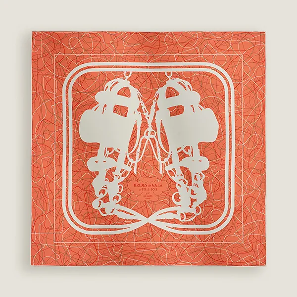 Khăn Lụa Nữ Hermès Brides De Gala Au Fil De Soie Scarf 90x90 H004310S 02 Màu Cam