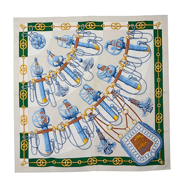 Khăn Lụa Nữ Hermès Cliquetis Scarf 90 Màu Xanh/Trắng