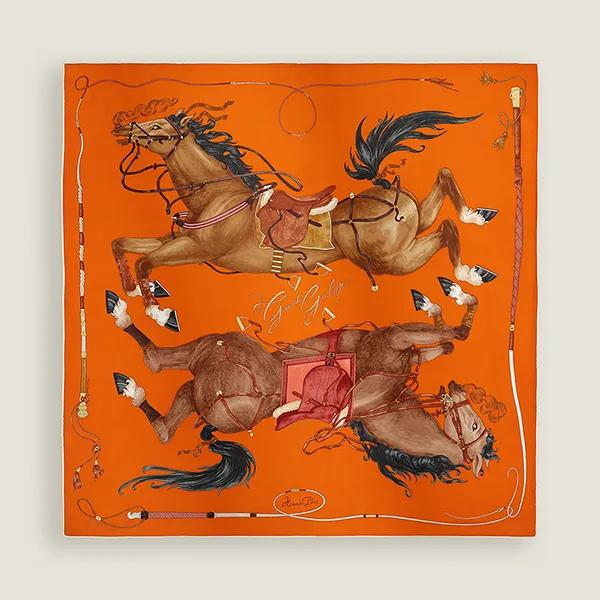 Khăn Lụa Nữ Hermès Grand Galop Scarf 90x90 H004311S 01 Màu Cam