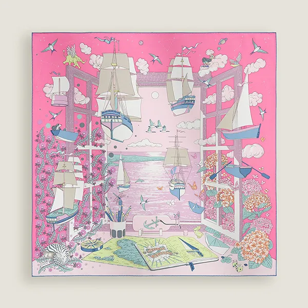 Khăn Lụa Nữ Hermès L'Esprit s'Envole Scarf 90x90 H004300S 07 Màu Hồng