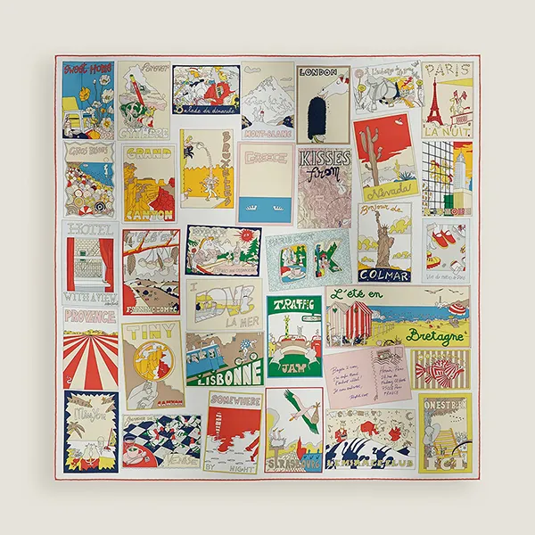 Khăn Lụa Nữ Hermès On Est Bien Ici ! Scarf 90x90 H004298S 08 Màu Kem