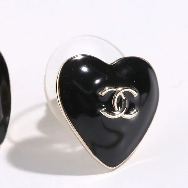 Khuyên Tai Nữ Chanel Pearl CC Heart Earrings Màu Đen