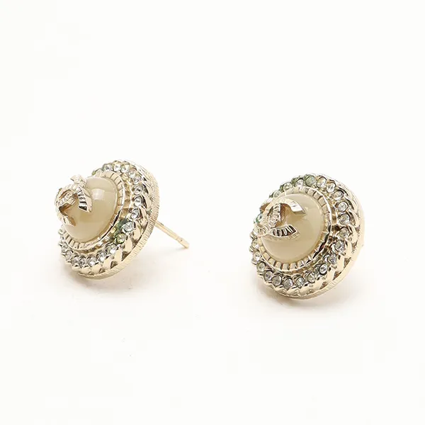 Khuyên Tai Nữ Chanel Coco Mark Rhinestone Earrings Màu Vàng