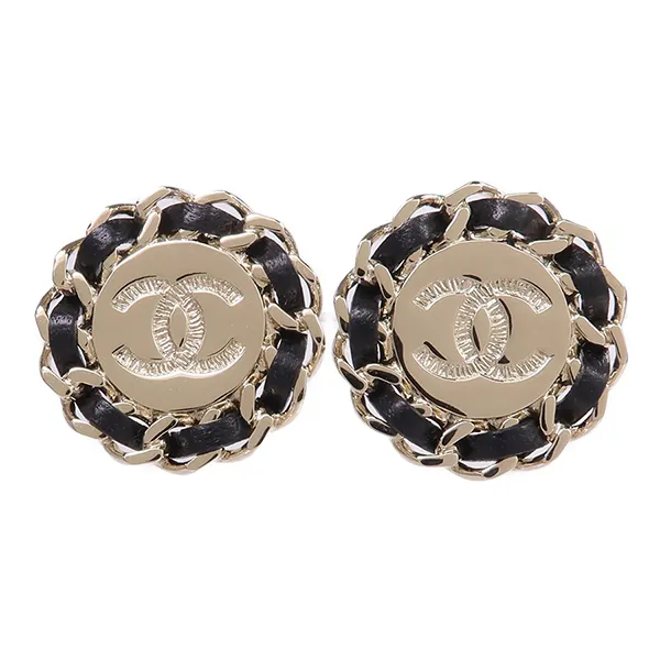 Khuyên Tai Nữ Chanel Earrings Metal Leather Màu Đen - Vàng