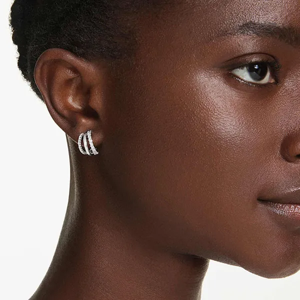 Khuyên Tai Nữ Swarovski Hyperbola Hoop Earrings Round Cut, Mini, White, Rhodium Plated 5737110 Màu Bạc