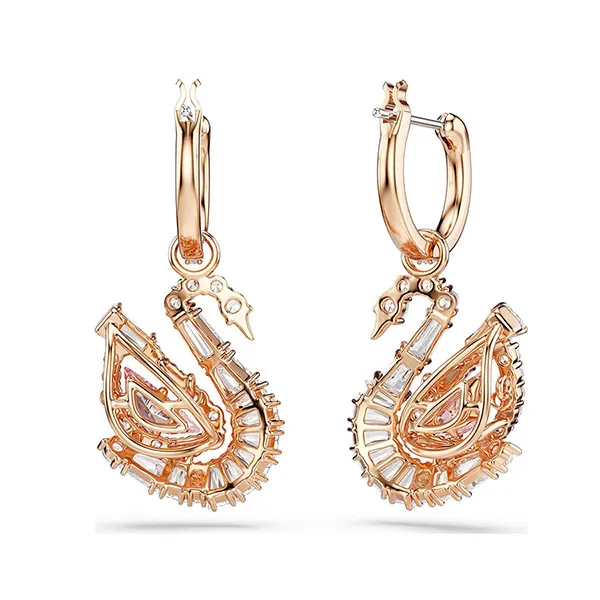Khuyên Tai Nữ Swarovski Swan Drop Earrings Pavé Swan Pink 5732415 Màu Trắng/ Vàng Hồng