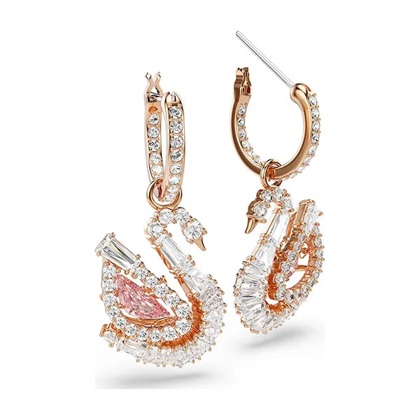Khuyên Tai Nữ Swarovski Swan Drop Earrings Pavé Swan Pink 5732415 Màu Trắng/ Vàng Hồng