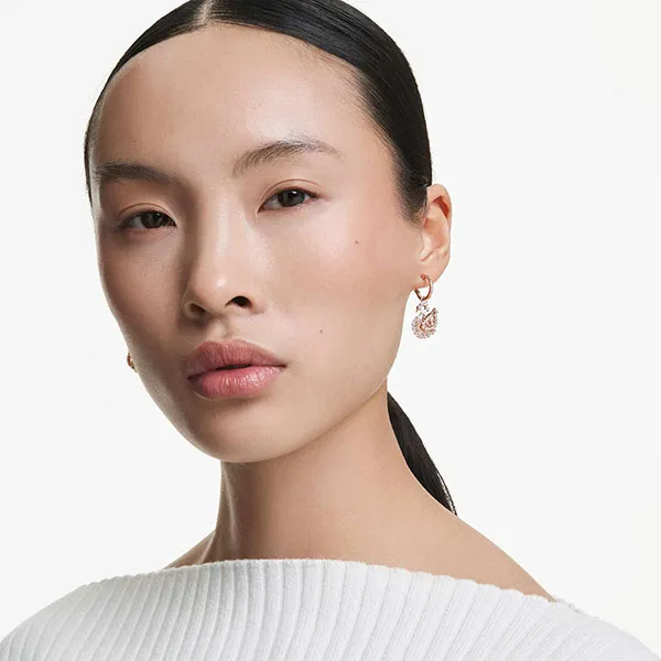 Khuyên Tai Nữ Swarovski Swan Drop Earrings Pavé Swan Pink 5732415 Màu Trắng/ Vàng Hồng