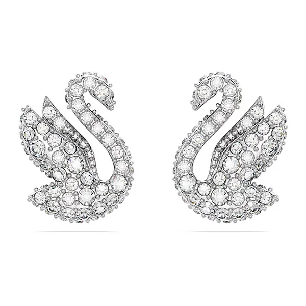 Khuyên Tai Nữ Swarovski Iconic Swan Stud Earrings Swan, White, Rhodium Plated 5647873 Màu Bạc
