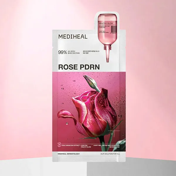 Mặt Nạ Hỗ Trợ Dưỡng Sáng Da, Se Khít Lỗ Chân Lông Mediheal Rose PDRN Essential Mask (1 Hộp x 10 Miếng)