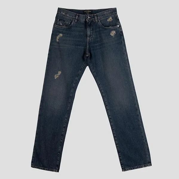 Quần Jean Nam Dolce & Gabbana D&G Blue Straight Denim With Embroidered Crown Logo I4586Z G8NF1 S9001 Màu Xanh Denim Size 44