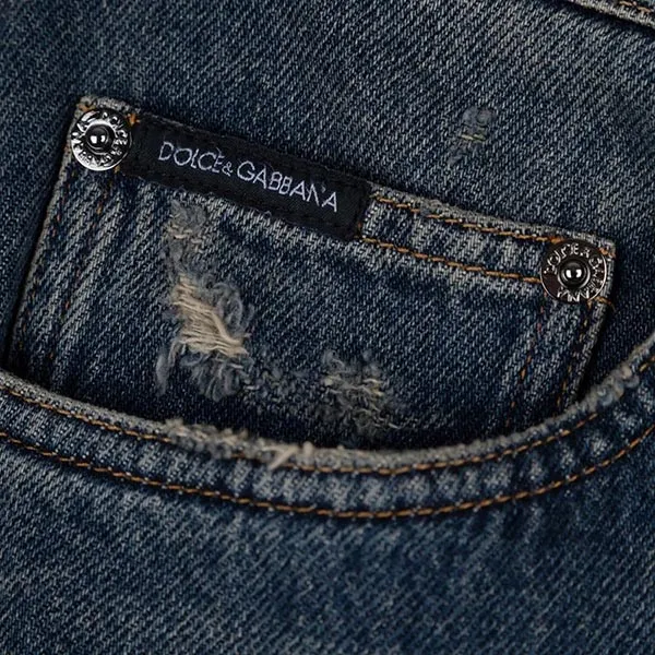 Quần Jean Nam Dolce & Gabbana D&G Blue Straight Denim With Embroidered Crown Logo I4586Z G8NF1 S9001 Màu Xanh Denim Size 44