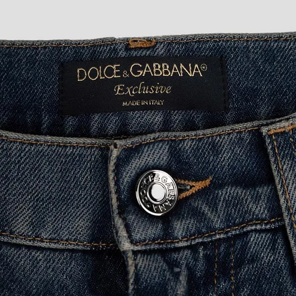 Quần Jean Nam Dolce & Gabbana D&G Blue Straight Denim With Embroidered Crown Logo I4586Z G8NF1 S9001 Màu Xanh Denim Size 44