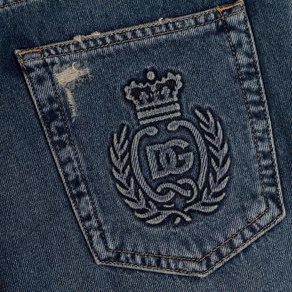 Quần Jean Nam Dolce & Gabbana D&G Blue Straight Denim With Embroidered Crown Logo I4586Z G8NF1 S9001 Màu Xanh Denim Size 44