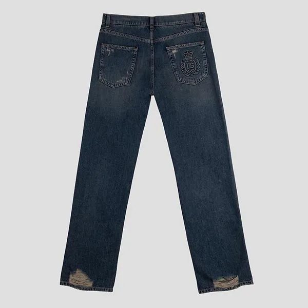 Quần Jean Nam Dolce & Gabbana D&G Blue Straight Denim With Embroidered Crown Logo I4586Z G8NF1 S9001 Màu Xanh Denim Size 44