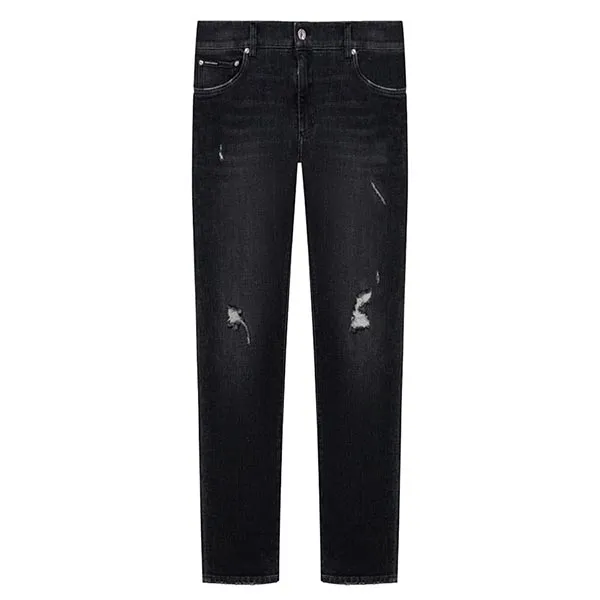 Quần Jean Nam Dolce & Gabbana D&G Wash Rách 2 Đùi Slim GY07CD G8KK2 Màu Đen Size 50