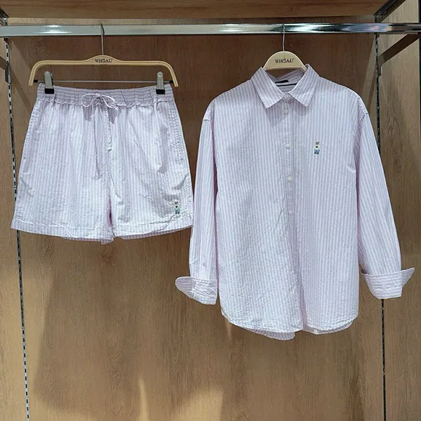 Set Bộ Whoau Sơ Mi Sọc Màu Hồng Nhạt