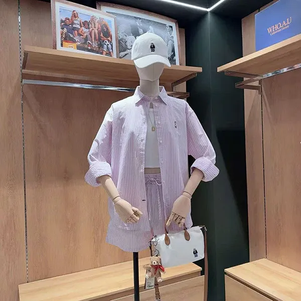 Set Bộ Whoau Sơ Mi Sọc Màu Hồng Nhạt