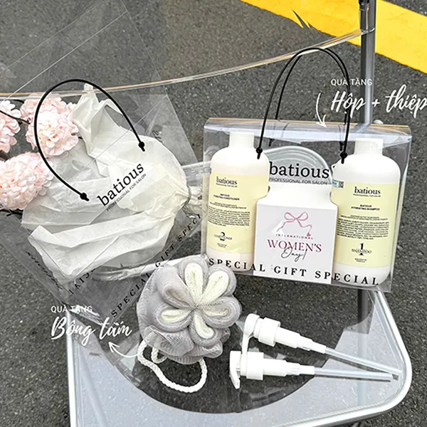 Set Dầu Gội Và Xả Phục Hồi Tóc Hư Tổn Batious Hydrating Trắng (500ml x 2) 4 Món