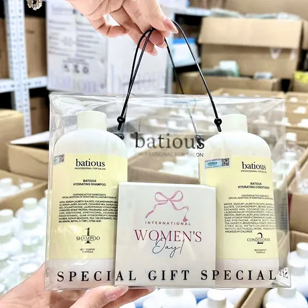 Set Dầu Gội Và Xả Phục Hồi Tóc Hư Tổn Batious Hydrating Trắng (500ml x 2) 4 Món