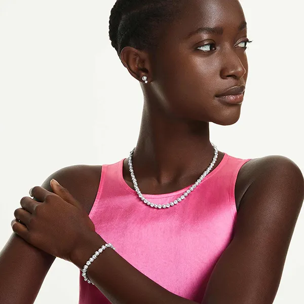 Set Dây Chuyền, Vòng Tay, Khuyên Tai Nữ Swarovski Matrix Set Crystal pearl, Round Cut, White, Rhodium Plated 5742040 Màu Trắng