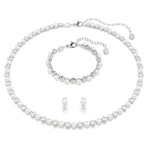 Set Dây Chuyền, Vòng Tay, Khuyên Tai Nữ Swarovski Matrix Set Crystal pearl, Round Cut, White, Rhodium Plated 5742040 Màu Trắng