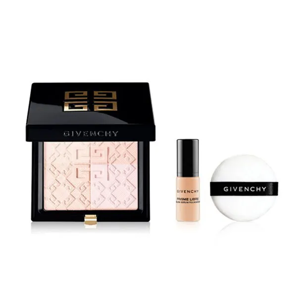 Set Phấn Phủ Dạng Nén Givenchy Prisme Libre 4-Color Pressed Powder Limited Tone N10 + Kem Nền Mini 0.5N + Mút Phủ Phấn (3 Món)