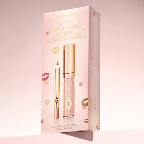 Set Son Bóng Và Chỉ Kẻ Môi Charlotte Tilbury Mini Glossy Lip Duo Fresh Pink 2 Món