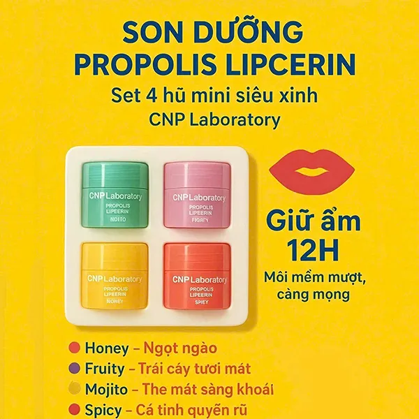 Set Son Dưỡng Môi Keo Ong CNP Laboratory Propolis Lipcerin Minature (4 x 4.5ml)