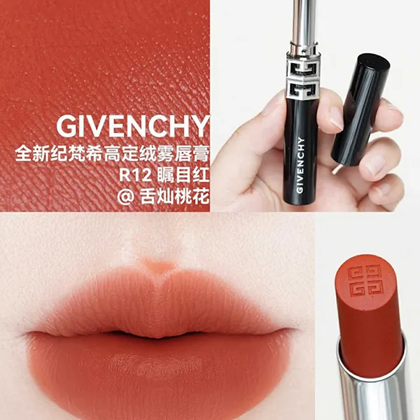 Set Trang Điểm Givenchy 3 Món (Phấn Phủ Nén N02 Satin Blanc + Son Givenchy Le Rouge Velvet R12 Scarlet Mesh Đỏ Cam Gạch + Túi Giấy)