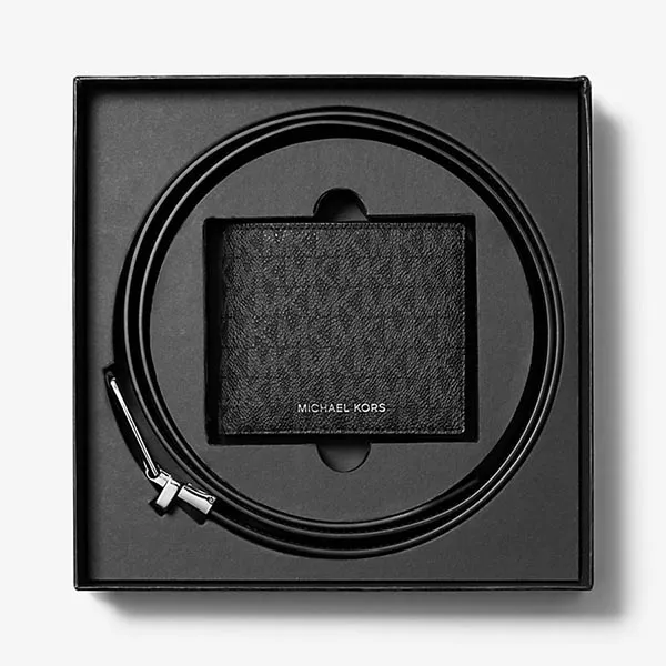 Set Ví + Thắt Lưng Nam Michael Kors MK Signature Logo Wallet And Reversible Belt 36S4LGFF6B Màu Đen