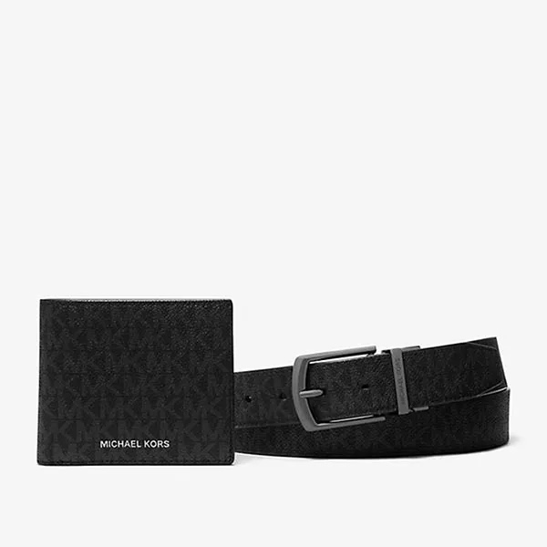 Set Ví + Thắt Lưng Nam Michael Kors MK Signature Logo Wallet And Reversible Belt 36S4LGFF6B Màu Đen